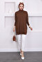 Brown Crew Neck Mercerized Relaxed Knit Tunic - 2