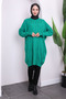 Green Crew Neck Mercerized Loose Knitwear Tunic - 4
