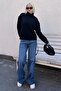 Women's Black Turtleneck Textured Sweater Mg2197 - 2