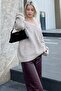 Stone Oversize V-Neck Knitwear Sweater Mg1440 - 8