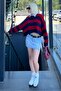 Navy Blue Crew Neck Striped Knitwear Women's Sweater Mg2167 - 6