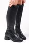Alice Black Color Side Zipper, Thin Faux Fur Lined Oval Toe Women's Heeled Boots - 3
