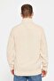 Men's Slim Fit Patterned Stand Collar Zippered Beige Cardigan - 6