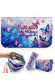 Pencil Case Butterfly Kawai Organizer Pencil Case Vegan Leather Three Compartment Pen Holder -Purple