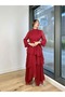 Red Chiffon Tiered Skirt Tulle Sleeve Pleated Dress - 4