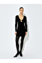 Glittering Deep V-Neck Mini Velvet Dress with Rhinestone Bow Detail - 3