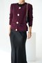 Women's Burgundy Round Neck Gold Metal Button Knit Cardigan - 2