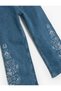 Worked-Out Detailing Wide Leg Jeans with Pockets Cotton - Wide Leg Jean - 3