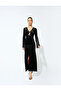 Front Slit V Neck Rhinestone Bow Detail Long Velvet Dress