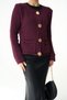 Women's Burgundy Round Neck Gold Metal Button Knit Cardigan - 4