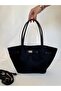 Women's Black Suede Leather Magnet Closure Lock Detailed Hand and Shoulder Bag Large Large Bag - 5