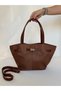 Women's Brown Suede Leather Magnet Closure Lock Detailed Hand and Shoulder Bag Large Large Bag