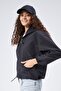Black Raincoat with Double Zipper Pocket Skirt and Drawstring Hood - 3