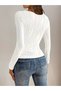 White Elastane Polyester Plus Size High-Waisted Long Sleeve Round Neck Classic Fit Knit Fabric - 3
