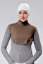 Women's Hijab Dress, Half-High Neck, Simit Neck Collar, Combed Cotton, Solid Color, Bitter Brown