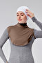 Women's Hijab Dress, Half-High Neck, Simit Neck Collar, Combed Cotton, Solid Color, Bitter Brown - 3