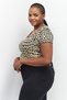 Women Square Neck Short Sleeve Animal Print Crop Top, Cream Combo - 2