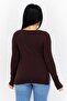 Women Bateau Neck Long Sleeve Solid Top, Brown - 4