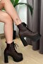 Women's Alchemy Brown Lace-Up Detailed 12 cm Platform Heeled Zippered Boots - 4