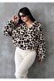 Leopard Printed Light Stone Color Lining Zippered Coat Women