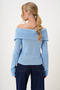Women's Blue Madonna Collar Button Detailed Openwork Winter Knitwear Sweater Alc-X13219 - 5