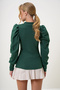Women's Green Crew Neck Low-Cut Princess Sleeve Knitwear Blouse Alc-X13069 - 6