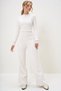 Women's Ecru Crew Neck Knitwear Crop Blouse and Palazzo Trousers Set Alc-X12995 - 3