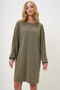 Women's Khaki Crew Neck Sweatshirt Dress Alc-X13137 - 3