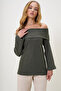 Khaki Madonna Collar Interlock Fabric Blouse Alc-X13117 - 2