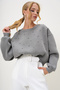 Women's Painted Gray Crew Neck Sweatshirt with Pearl Buttons on the Front and Three Thread Ribbons Alc-X13177 - 2