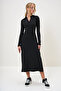 Women's Black Polo Neck Half Placket Side Slit Interlock Fabric Dress Alc-X13121 - 5