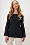 Women's Black Madonna Collar Interlock Fabric Blouse Alc-X13117 - 2