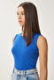 Women's Dark Blue Crew Neck Cotton Knitted Blouse GT00020 - 2