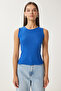 Women's Dark Blue Crew Neck Cotton Knitted Blouse GT00020 - 5
