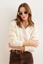 Women's Ecru Polo Neck Hair Braided Knitwear Sweater Kzk- 19000881 - 3