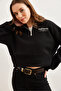 Women's Black High Collar Zippered Cropped Sweatshirt Swt-19000699 - 5