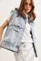 Women's Blue Shiny Stone Detailed Oversize Denim Vest with Pockets Ylk- 19000043 - 4