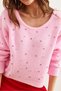 Women's Candy Pink Front and Back Pool Collar Pearl Stone Detailed Knitwear Sweater Kzk-19000879 - 5
