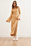Women's Camel Self Belted Spanish Sleeve Maxi Knitwear Dress Elb- 19002290 - 2