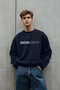 Navy Blue Oversize/Wide Cut Slogan Printed Sweatshirt with Fleece Inside/Warm Sweatshirt Tmnaw23Sw00478 - 2