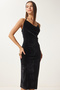 Women's Black Velvet Mini Dress Fn03407 - 2