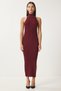 Women's Burgundy Off-The-Shoulder Ribbed Knitwear Dress Fn03424 - 3