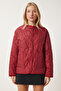 Women's Red Wide Pocket Quilted Jacket Fn03395 - 6