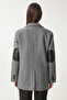 Women's Anthracite Leather Detailed Winter Blazer Jacket Fn03405 - 8