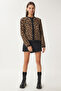 Women's Black Brown Leopard Patterned Short Beard Knitwear Cardigan Us00935 - 5