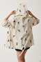 Women's Cream Pink Printed Hooded Raw Linen Jacket SA00014 - 7