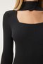 Women's Black Cut Out Detailed Stand Collar Ribbed Knitwear Dress Fn03388 - 5