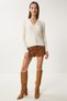 Women's Ecru Thessaloniki Knit Detailed Saran Knitwear Cardigan Fn03399 - 3