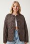 Women's Dark Brown Wide Pocket Quilted Jacket Fn03395