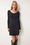 Women's Black V-Neck Ribbed Bell Knitted Dress En00632
